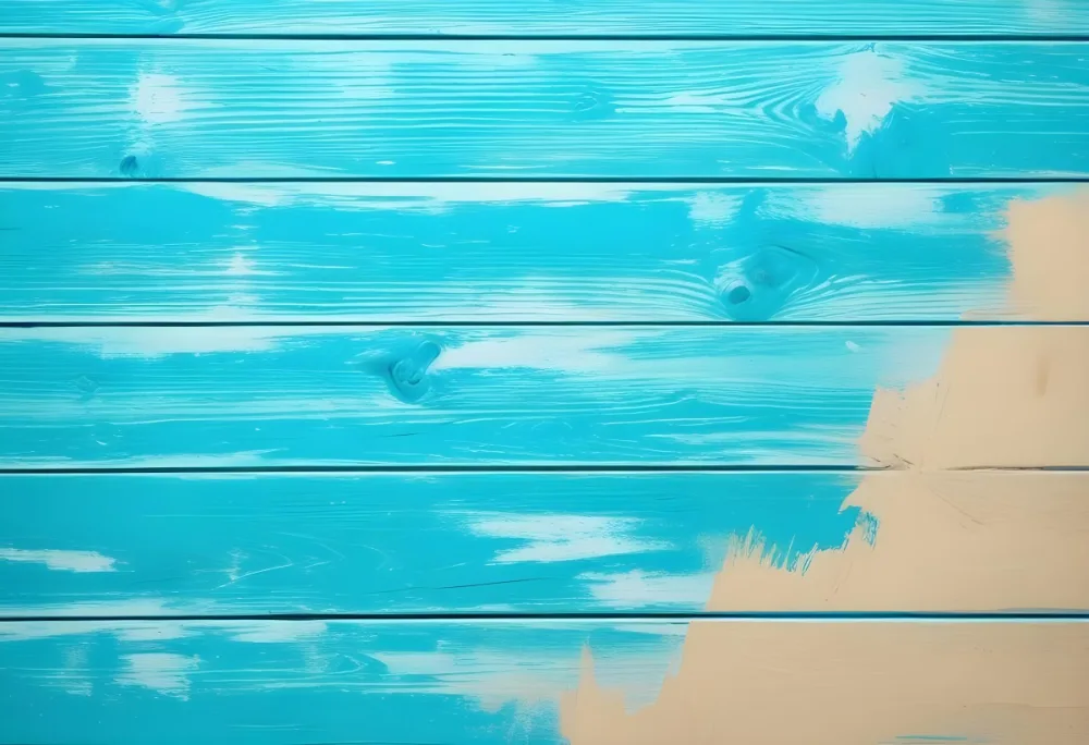 Turquoise Wooden Planks With Visible Grain Light Blue And White Hues Sand On The Bottom Right Corner Horizontal Orientation 36 C58e
