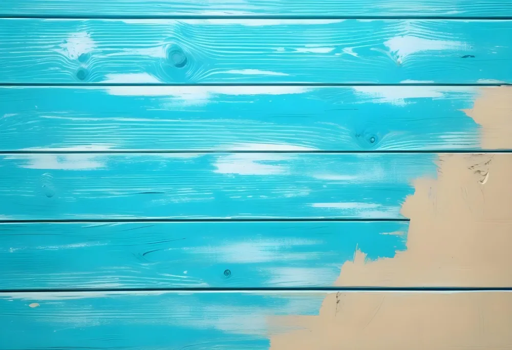 Turquoise Wooden Planks With Visible Grain Light Blue And White Hues Sand On The Bottom Right Corner Horizontal Orientation 38 524a