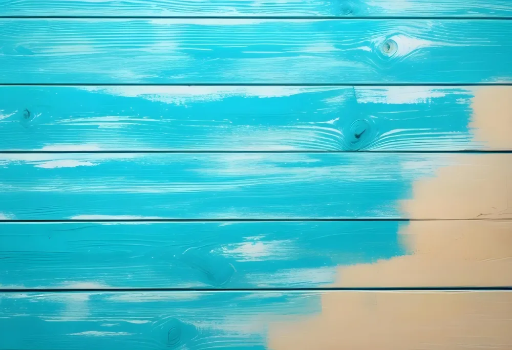 Turquoise Wooden Planks With Visible Grain Light Blue And White Hues Sand On The Bottom Right Corner Horizontal Orientation 42 1570