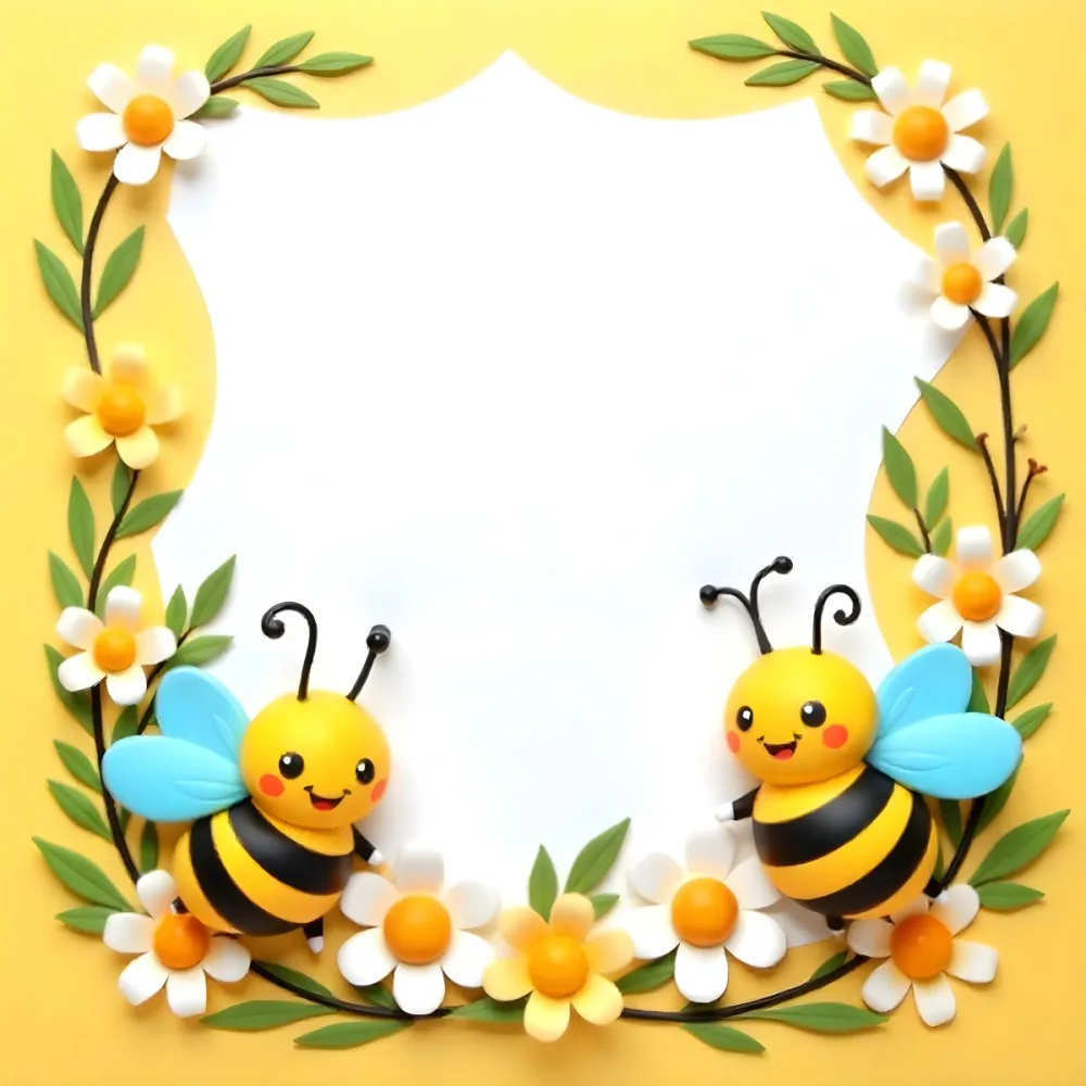 Two Cartoon Bees With Black Wings And Blue Antennas Surrounded By White And Yellow Flowers Black Background 10 112e