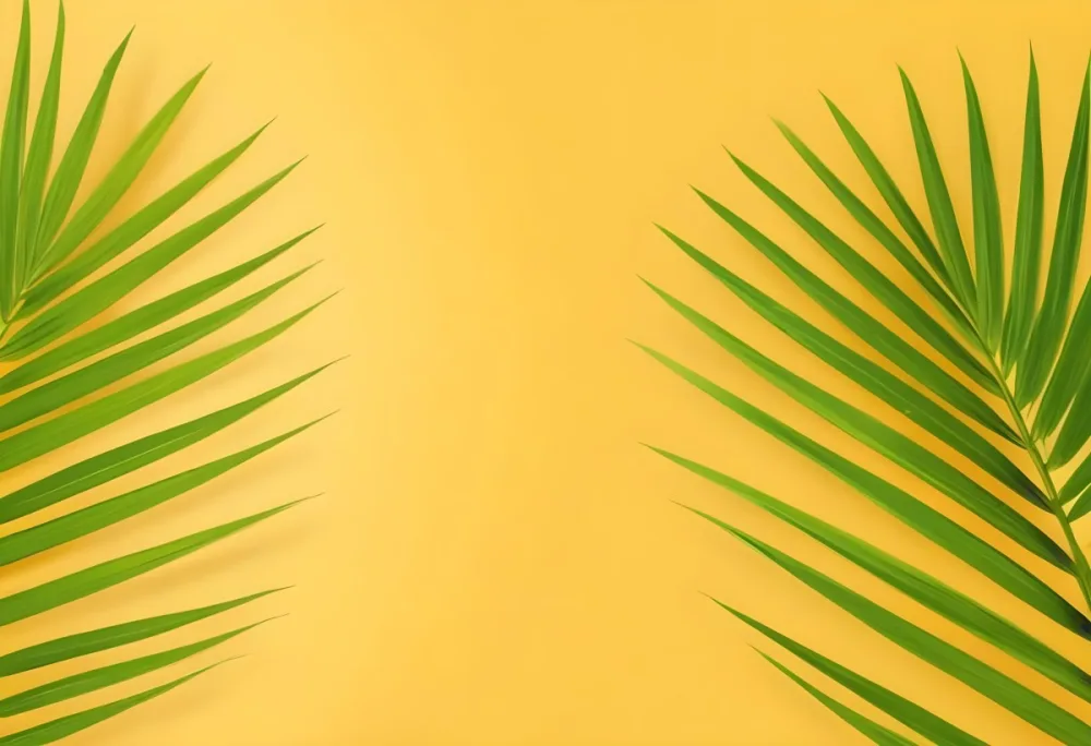 Two Green Palm Leaves On The Sides Symmetrical Composition Vibrant Green Background Tropical Theme Minimalist Design Bright Lighting Clean Aesthetic Summer Vibes Nature Inspired Simple And Elegant 13 E56d