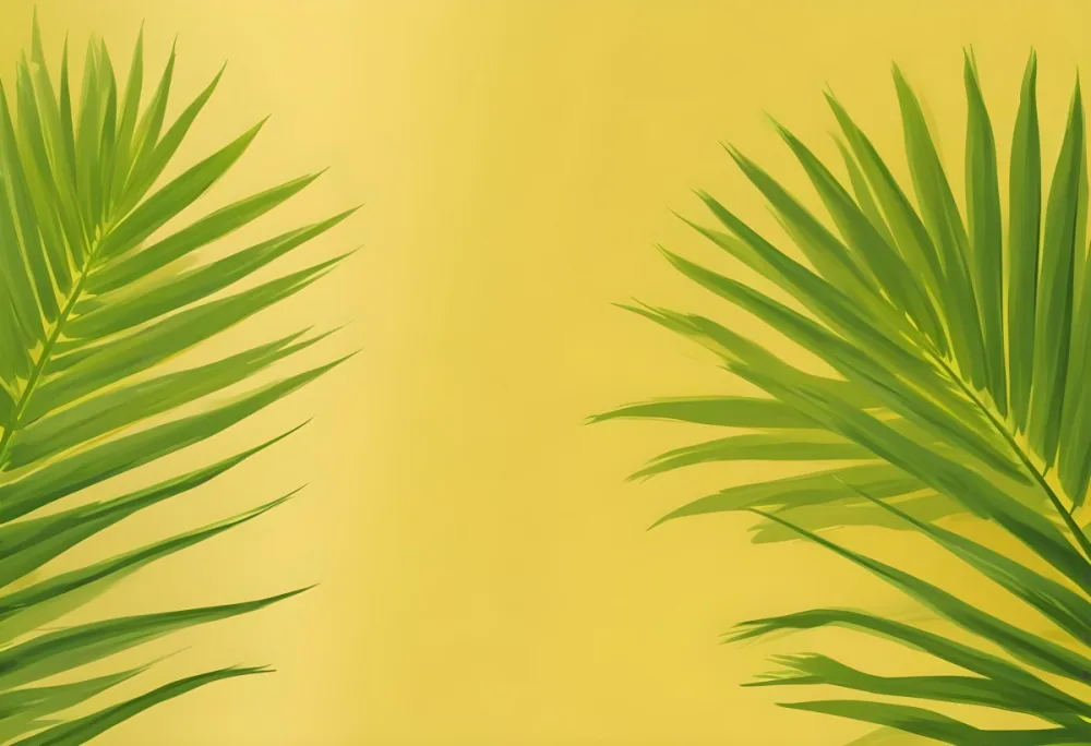 Two Green Palm Leaves On The Sides Symmetrical Composition Vibrant Green Background Tropical Theme Minimalist Design Bright Lighting Clean Aesthetic Summer Vibes Nature Inspired Simple And Elegant 15 01d3