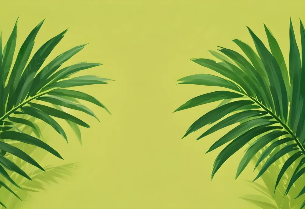 Two Green Palm Leaves On The Sides Symmetrical Composition Vibrant Green Background Tropical Theme Minimalist Design Bright Lighting Clean Aesthetic Summer Vibes Nature Inspired Simple And Elegant 23 E3c7