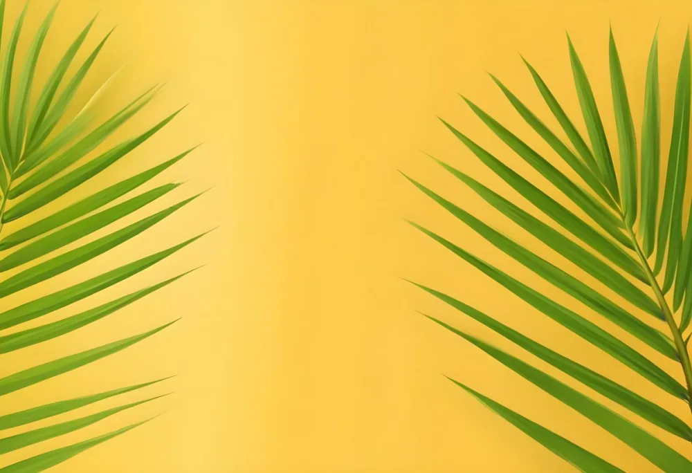 Two Green Palm Leaves On The Sides Symmetrical Composition Vibrant Green Background Tropical Theme Minimalist Design Bright Lighting Clean Aesthetic Summer Vibes Nature Inspired Simple And Elegant 42 4b33