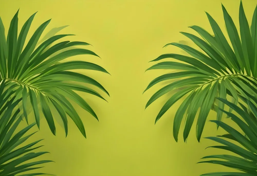 Two Green Palm Leaves On The Sides Symmetrical Composition Vibrant Green Background Tropical Theme Minimalist Design Bright Lighting Clean Aesthetic Summer Vibes Nature Inspired Simple And Elegant 45 6cf1