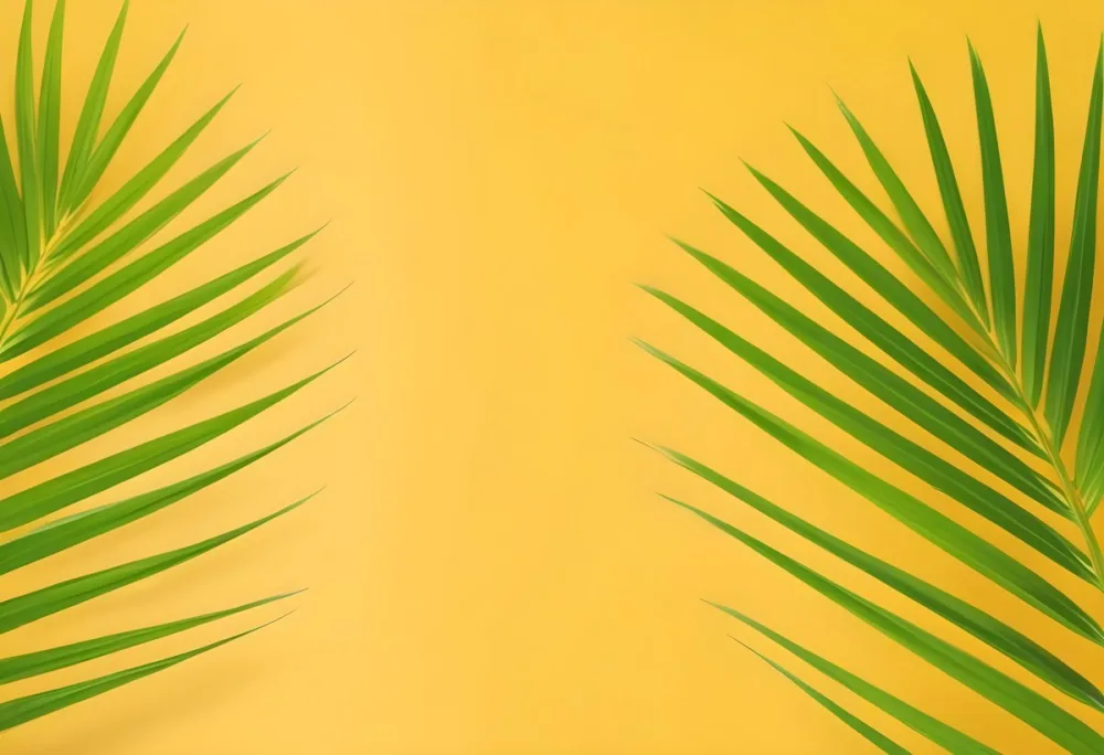 Two Green Palm Leaves On The Sides Symmetrical Composition Vibrant Green Background Tropical Theme Minimalist Design Bright Lighting Clean Aesthetic Summer Vibes Nature Inspired Simple And Elegant 46 7e5a