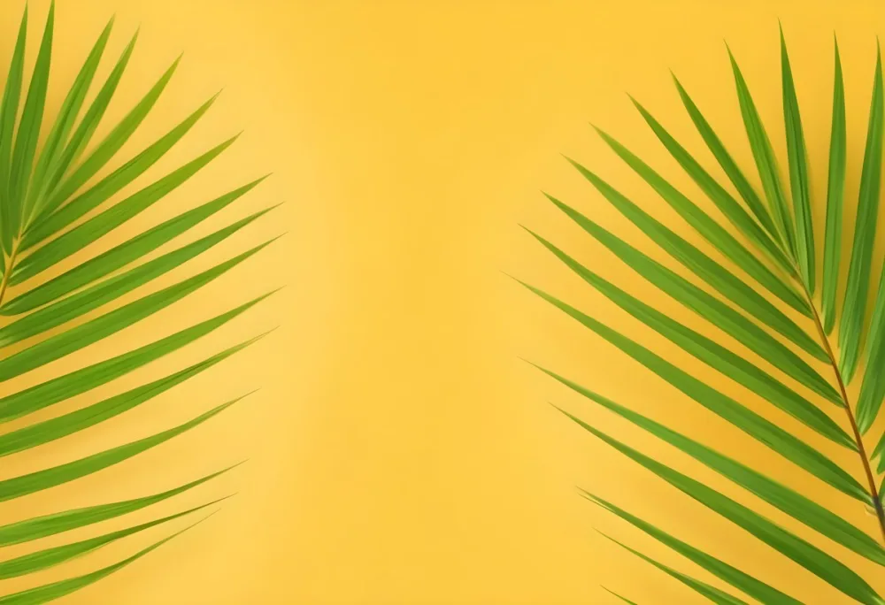 Two Green Palm Leaves On The Sides Symmetrical Composition Vibrant Green Background Tropical Theme Minimalist Design Bright Lighting Clean Aesthetic Summer Vibes Nature Inspired Simple And Elegant 48 8ed3