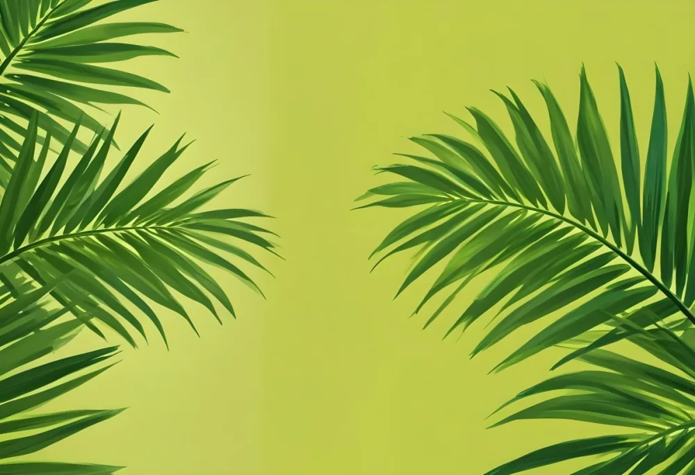 Two Green Palm Leaves On The Sides Symmetrical Composition Vibrant Green Background Tropical Theme Minimalist Design Bright Lighting Clean Aesthetic Summer Vibes Nature Inspired Simple And Elegant 8 Fc91