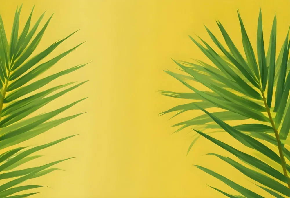 Two Green Palm Leaves On The Sides Symmetrical Composition Vibrant Green Background Tropical Theme Minimalist Design Bright Lighting Clean Aesthetic Summer Vibes Nature Inspired Simple And Elegant 9 8fdc