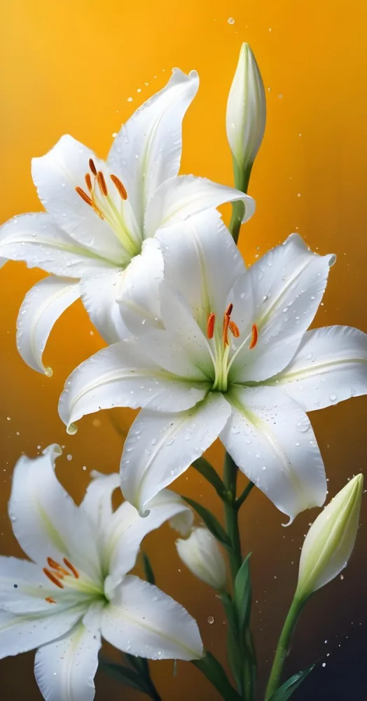 Two White Lilies With Water Drops On The Petals White Pistils And A Blurred White Background 1 De3f