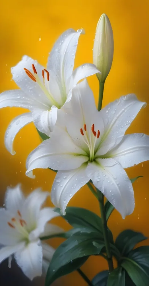 Two White Lilies With Water Drops On The Petals White Pistils And A Blurred White Background 10 Ce6a