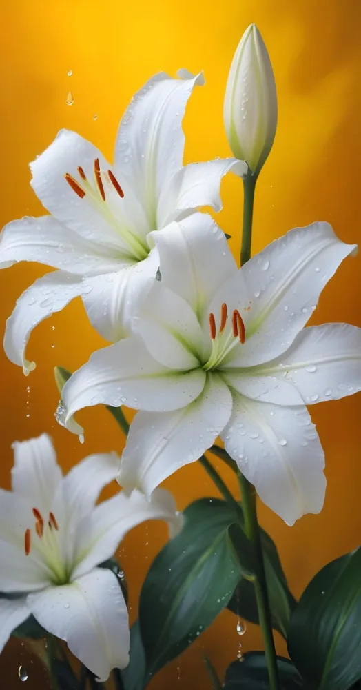 Two White Lilies With Water Drops On The Petals White Pistils And A Blurred White Background 21 C21f