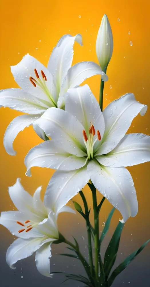 Two White Lilies With Water Drops On The Petals White Pistils And A Blurred White Background 24 6b7a