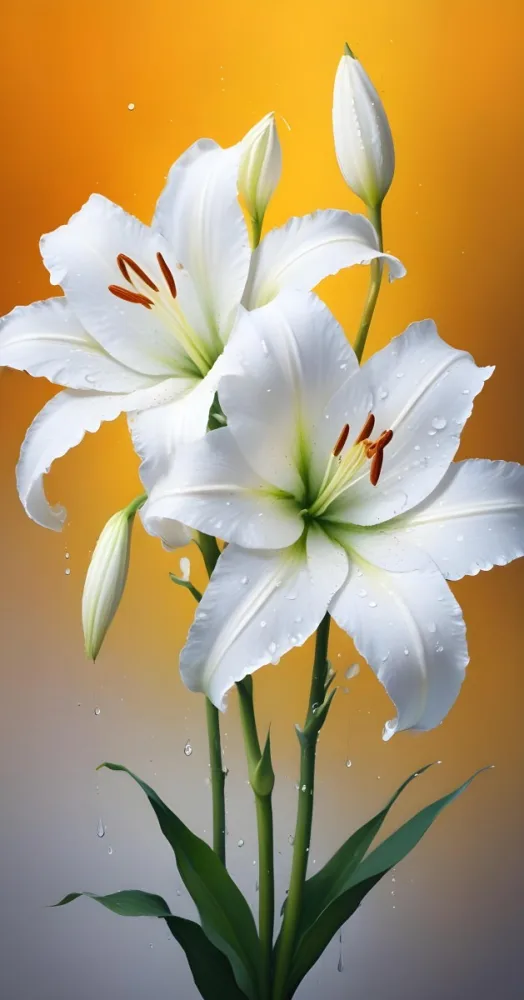 Two White Lilies With Water Drops On The Petals White Pistils And A Blurred White Background 25 F04c