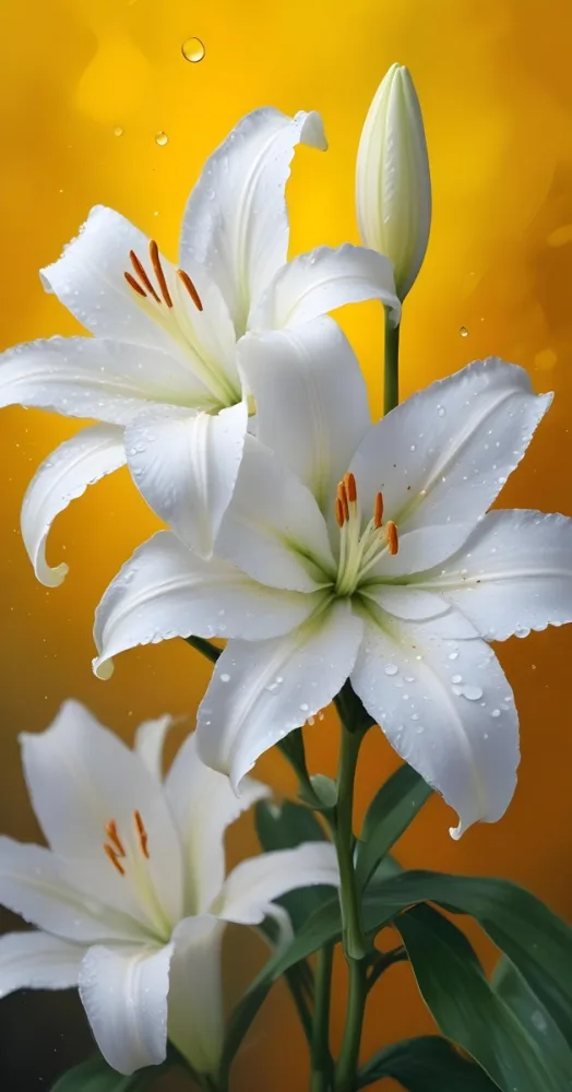 Two White Lilies With Water Drops On The Petals White Pistils And A Blurred White Background 28 604f