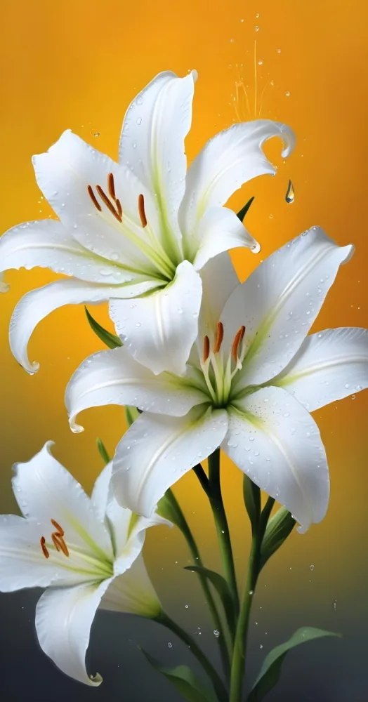 Two White Lilies With Water Drops On The Petals White Pistils And A Blurred White Background 29 0fda