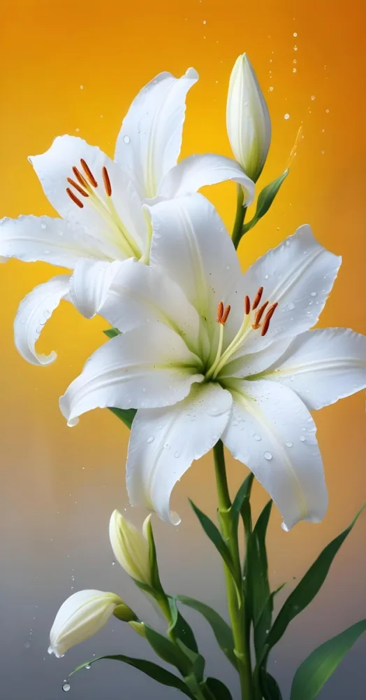 Two White Lilies With Water Drops On The Petals White Pistils And A Blurred White Background 3 F5c9