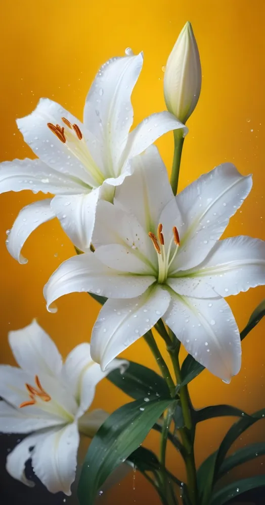 Two White Lilies With Water Drops On The Petals White Pistils And A Blurred White Background 5 3a0c
