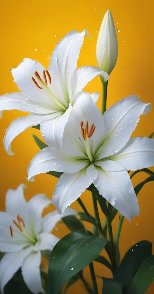 Two White Lilies With Water Drops On The Petals White Pistils And A Blurred White Background 6 Ef22