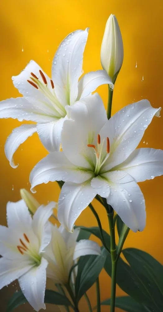 Two White Lilies With Water Drops On The Petals White Pistils And A Blurred White Background 8 6c8e