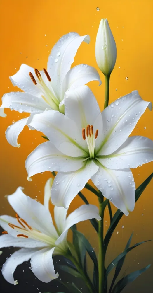 Two White Lilies With Water Drops On The Petals White Pistils And A Blurred White Background 9 Adaa