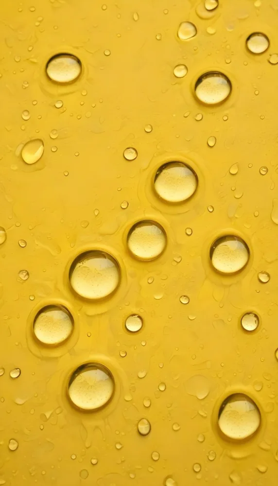 Water Droplets On A Yellow Surface Creating A Textured Pattern With The Light Reflecting Off The Water In A Close Up Shot 14 F1d2