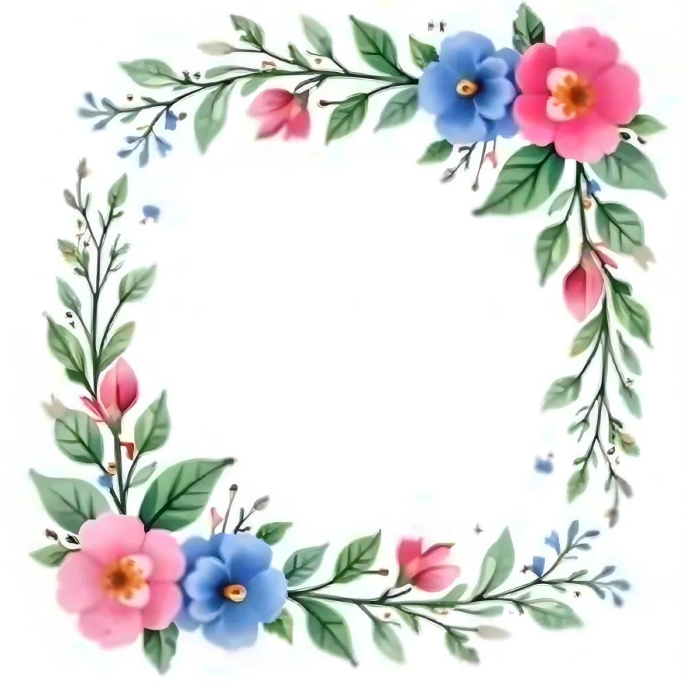 Watercolor Floral Frame With Pink Blue And Green Flowers And Leaves Arranged In The Upper Right And Lower Left Corners White Background 8 31d6