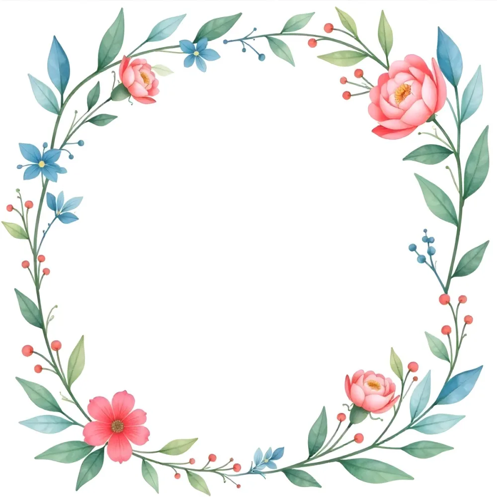 Watercolor Floral Frame With Pink Blue And Green Flowers And Leaves Arranged In The Upper Right And Lower Left Corners White Background 9 45d9