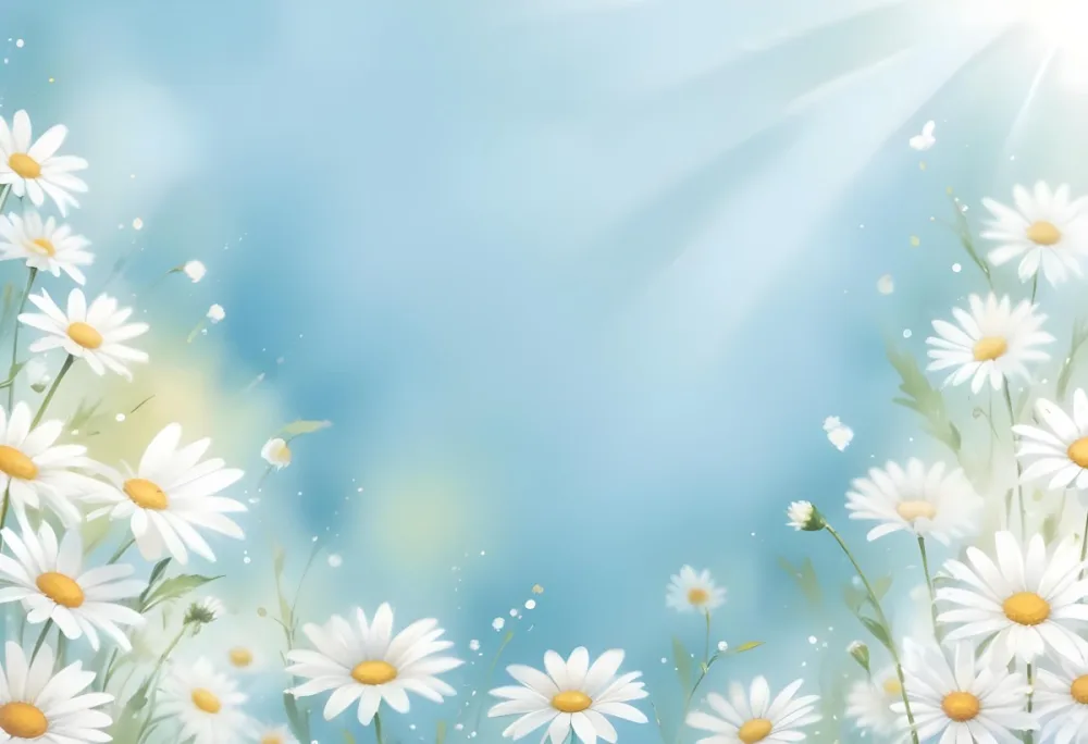 Watercolor Painting A Field Of White Daisies With White Stems And Leaves Set Against A Soft Light Blue Background With Bokeh Effects And A Bright Sunny Glow Creative Detailed Brush Stroke Minimal Spalsh 61 43d9