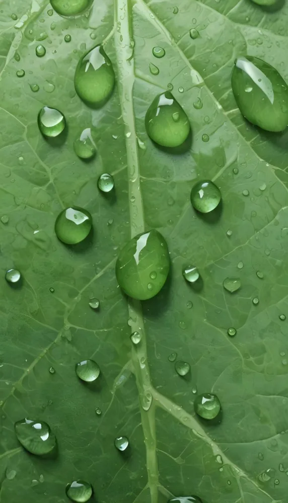 Watercolor Painting Close Up Of A Green Leaf Covered In Water Droplets Showcasing The Leaf S Texture And The Clarity Of The Droplets Creative Detailed Brush Stroke Minimal Spalsh 10 45e2