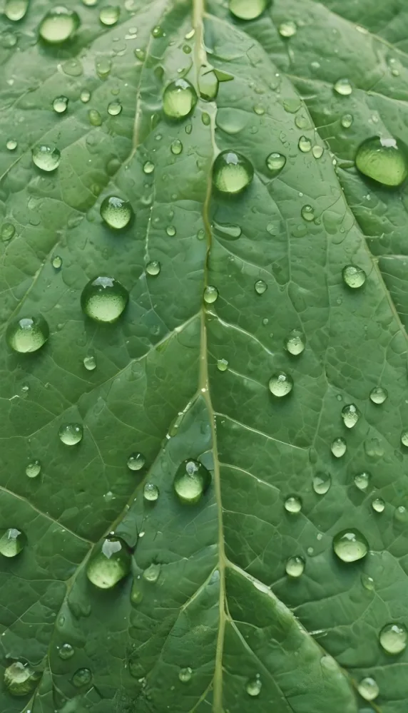 Watercolor Painting Close Up Of A Green Leaf Covered In Water Droplets Showcasing The Leaf S Texture And The Clarity Of The Droplets Creative Detailed Brush Stroke Minimal Spalsh 4 B501