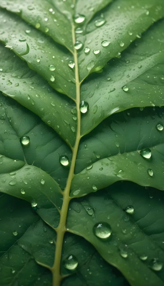 Watercolor Painting Close Up Of A Green Leaf Covered In Water Droplets Showcasing The Leaf S Texture And The Clarity Of The Droplets Creative Detailed Brush Stroke Minimal Spalsh 43 917d