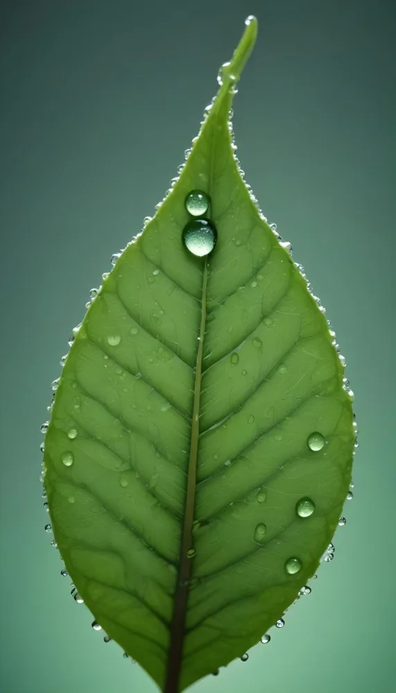 Watercolor Painting Close Up Of A Green Leaf Covered In Water Droplets Showcasing The Leaf S Texture And The Clarity Of The Droplets Creative Detailed Brush Stroke Minimal Spalsh 61 8b94