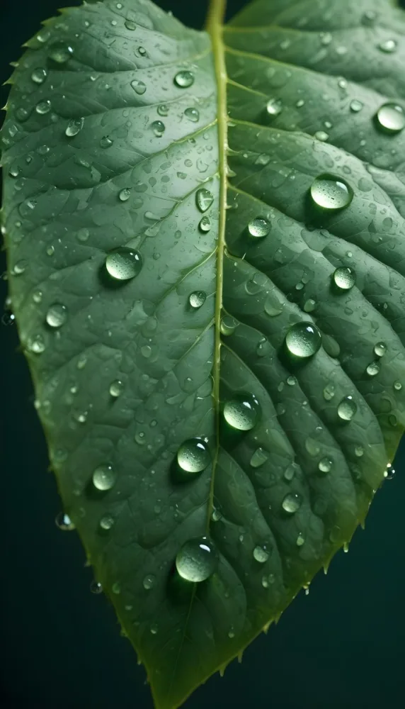 Watercolor Painting Close Up Of A Green Leaf Covered In Water Droplets Showcasing The Leaf S Texture And The Clarity Of The Droplets Creative Detailed Brush Stroke Minimal Spalsh 62 B243