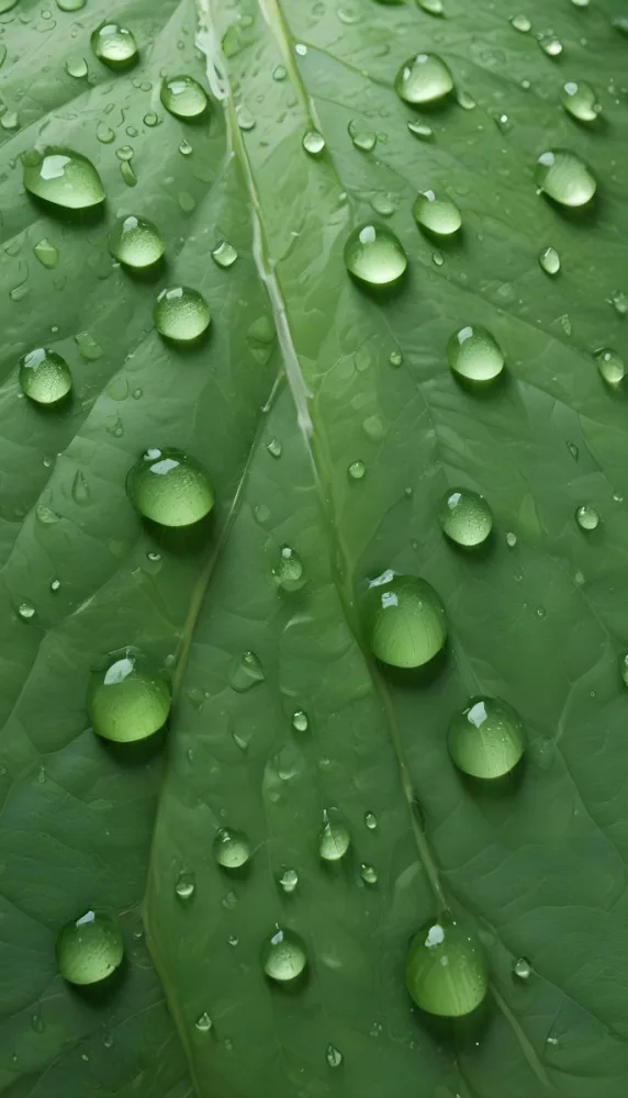 Watercolor Painting Close Up Of A Green Leaf Covered In Water Droplets Showcasing The Leaf S Texture And The Clarity Of The Droplets Creative Detailed Brush Stroke Minimal Spalsh 68 7685