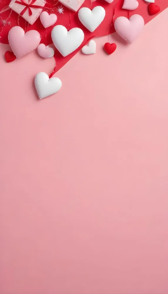 White And Red Heart Shaped Decorations On A Pink Background With Copy Space 15 1788