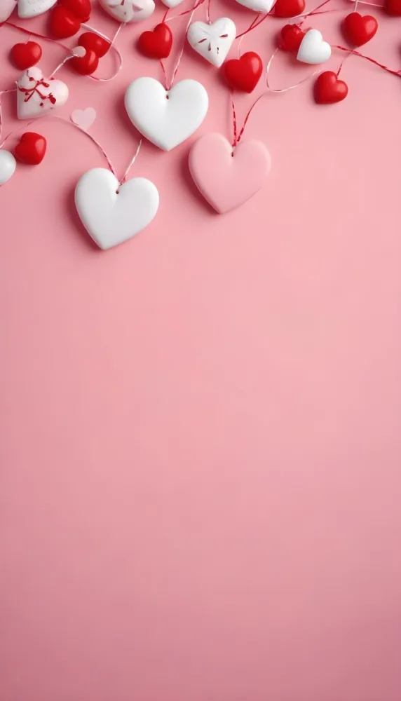 White And Red Heart Shaped Decorations On A Pink Background With Copy Space 17 2976