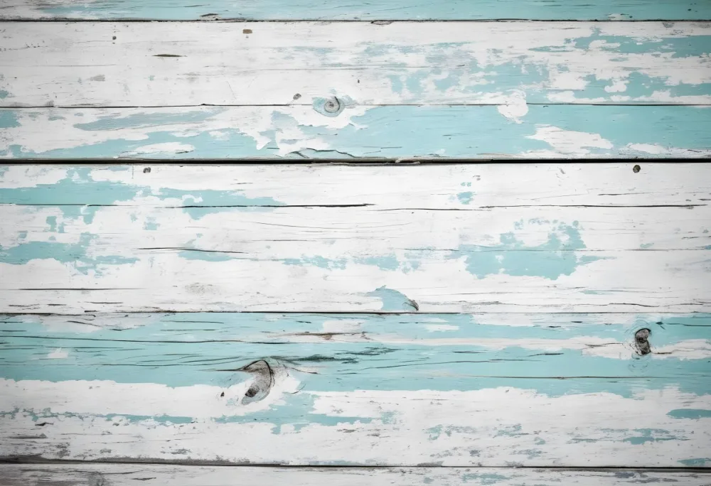 White And Turquoise Painted Wooden Planks Horizontal Arrangement Weathered Texture Rustic Appearance Close Up Shot Natural Light Aged Surface Vintage Style Textured Background 10 5c54