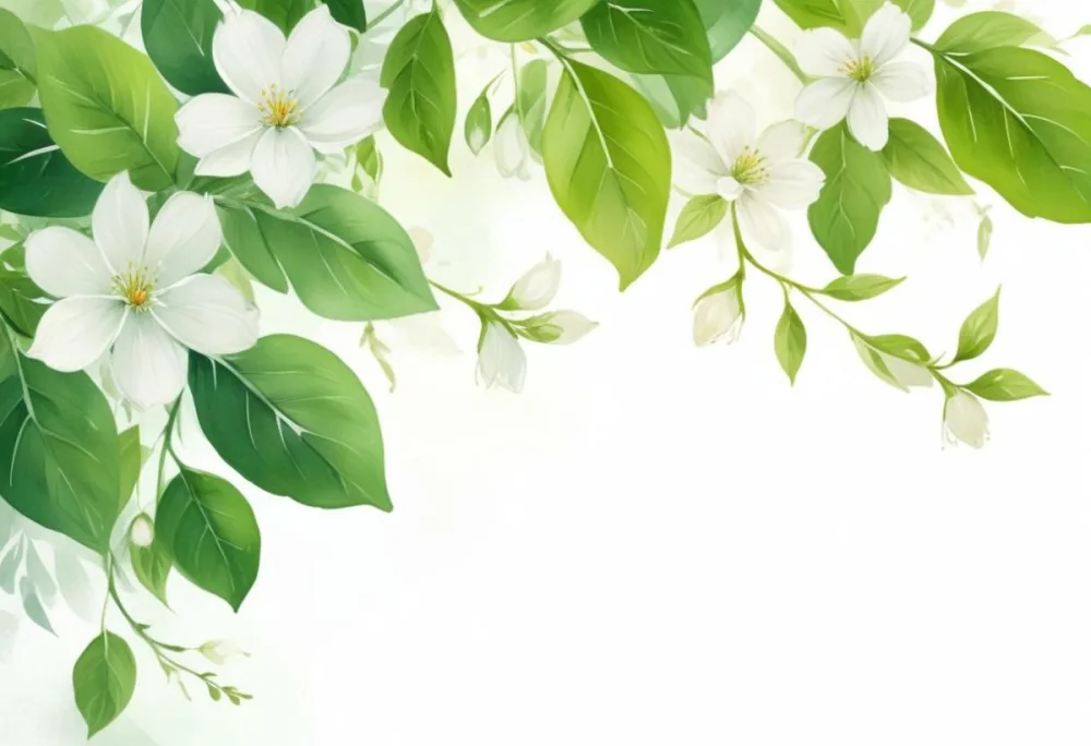 White Flowers With Green Leaves Floral Arrangement Botanical Illustration Soft Lighting Watercolor Style Delicate Details Fresh And Vibrant Nature Inspired Elegant Composition Bright Background 42 6cbc