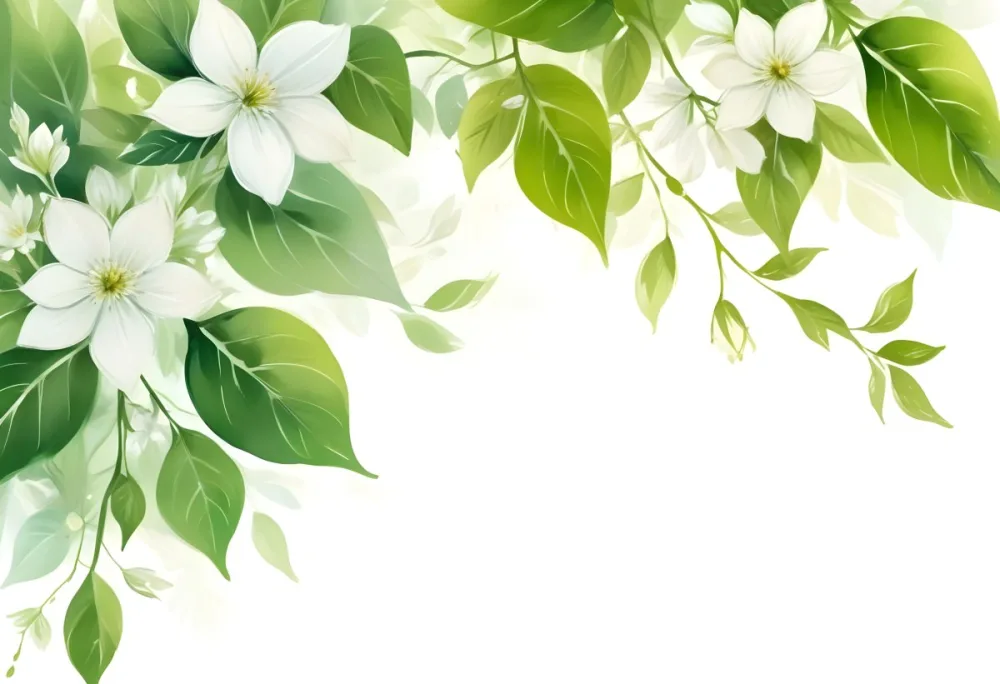 White Flowers With Green Leaves Floral Arrangement Botanical Illustration Soft Lighting Watercolor Style Delicate Details Fresh And Vibrant Nature Inspired Elegant Composition Bright Background 9 039b