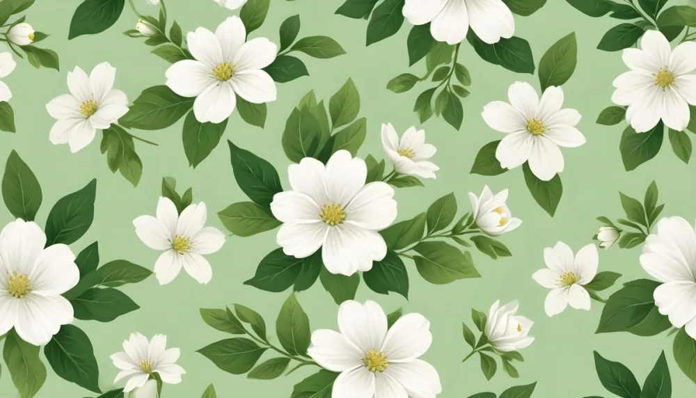 White Flowers With Green Leaves On A Light Green Background 8 B3b5