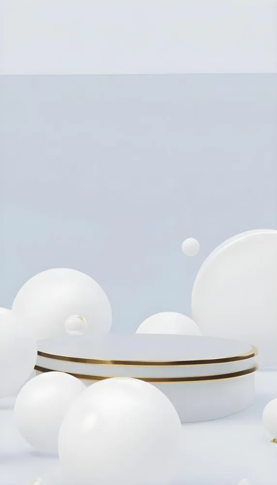 White Spheres On A White Pedestal With A Blue Background 22 0c9f
