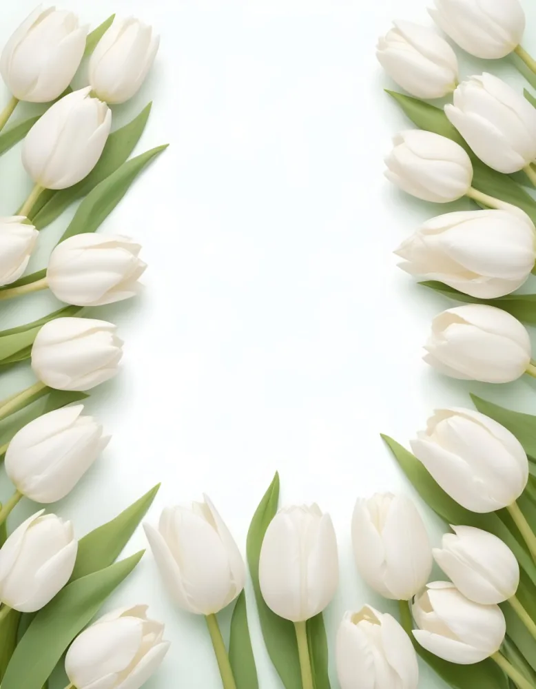 White Tulips With White Stems Arranged On The Left And Right Sides Creating A Frame Around A Green Background Soft Lighting Clean And Elegant 61 069d
