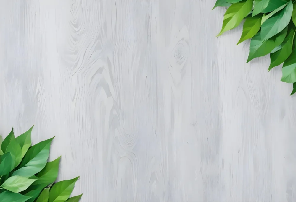 Wood Texture Background With Green Leaves In The Corners Light Gray Color Natural Light Minimalist Style Clean And Simple Composition 20 1999