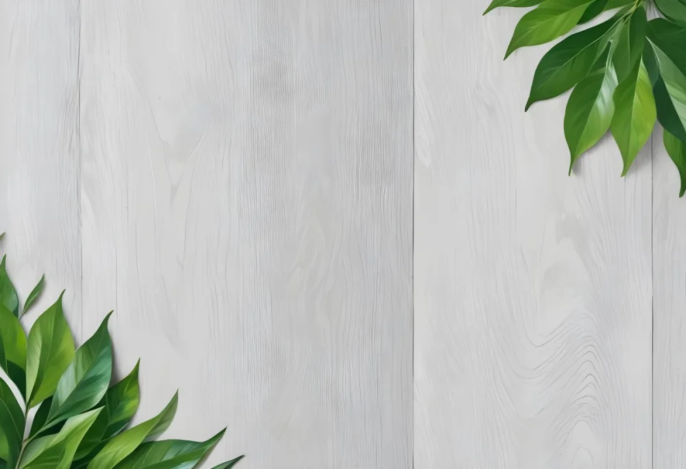 Wood Texture Background With Green Leaves In The Corners Light Gray Color Natural Light Minimalist Style Clean And Simple Composition 7 Afed
