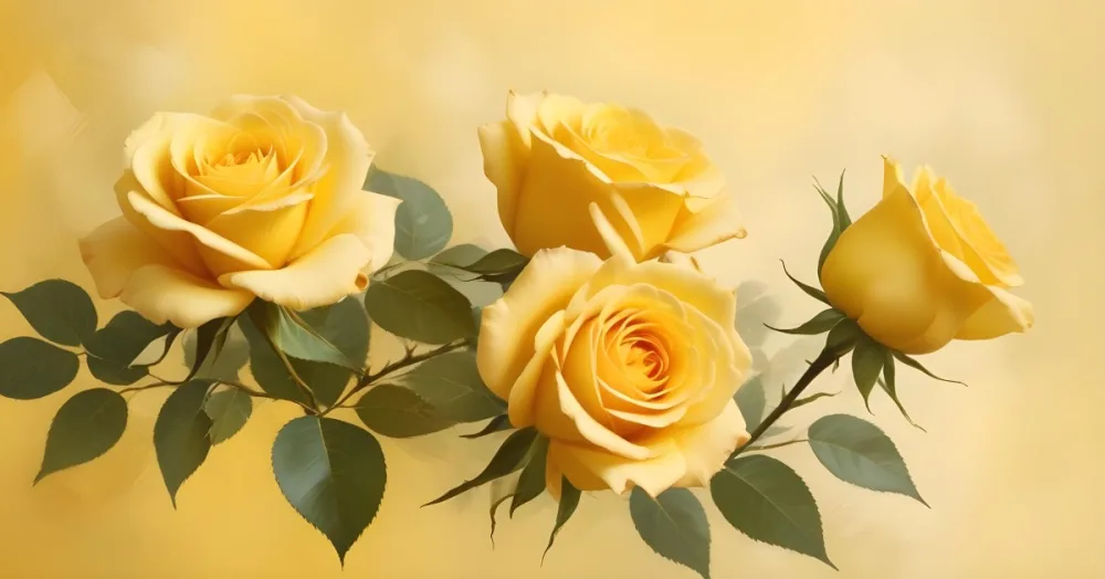 Yellow Roses In The Lower Left Corner Soft Petals Delicate Texture Bright And Cheerful Against A Soft Yellow Background Romantic And Elegant 1 0ef5
