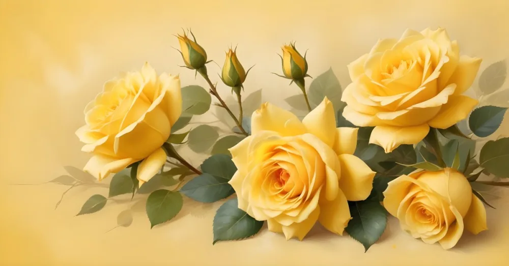 Yellow Roses In The Lower Left Corner Soft Petals Delicate Texture Bright And Cheerful Against A Soft Yellow Background Romantic And Elegant 38 3556
