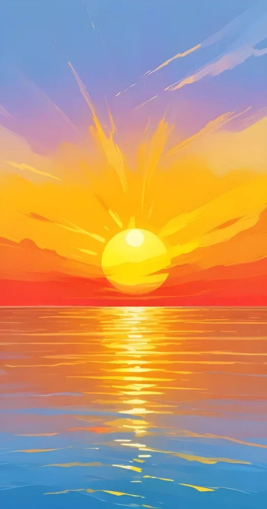 Yellow Sun Half Submerged In The Ocean The Sky Is Yellow And The Water Is Orange The Sun Is Reflected In The Water Vibrant Colors 15 D85f