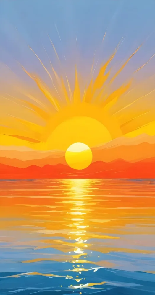 Yellow Sun Half Submerged In The Ocean The Sky Is Yellow And The Water Is Orange The Sun Is Reflected In The Water Vibrant Colors 25 6714