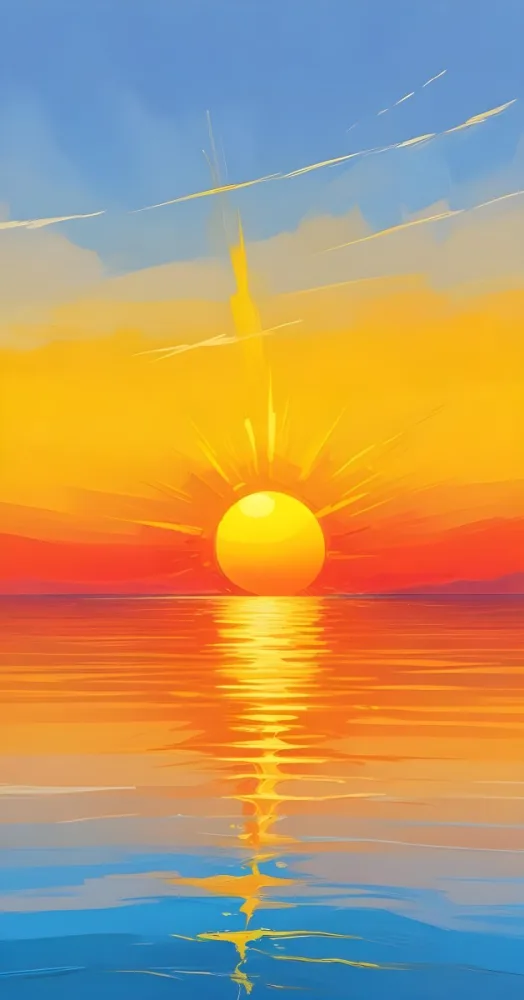 Yellow Sun Half Submerged In The Ocean The Sky Is Yellow And The Water Is Orange The Sun Is Reflected In The Water Vibrant Colors 29 1236